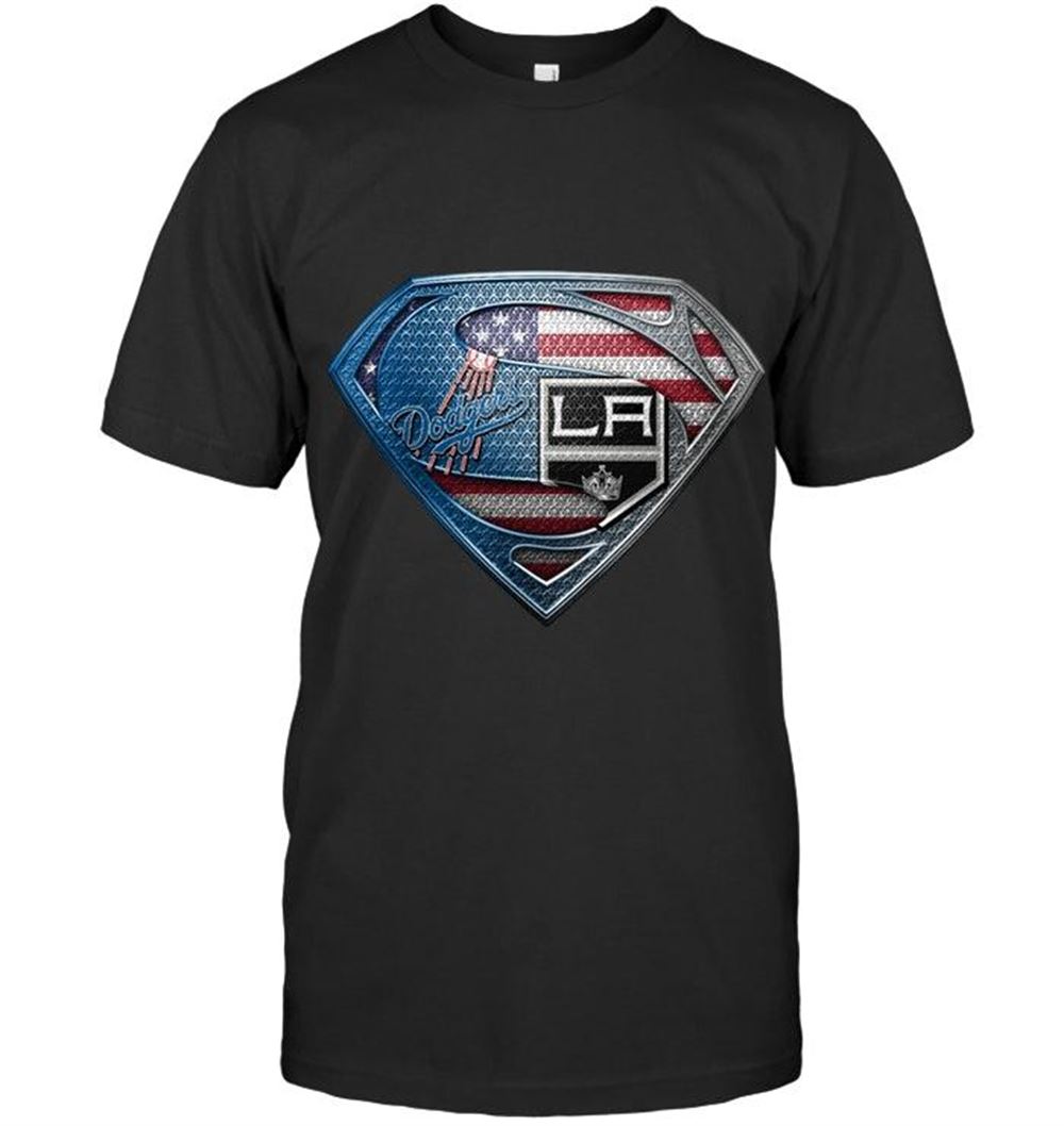 Attractive Mlb Los Angeles Dodgers And Los Angeles Kings Superman American Flag Layer Shirt 