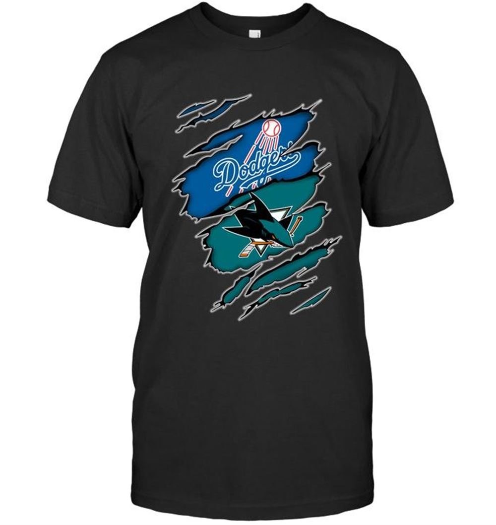 Interesting Mlb Los Angeles Dodgers And San Jose Sharks Layer Under Ripped Shirt 