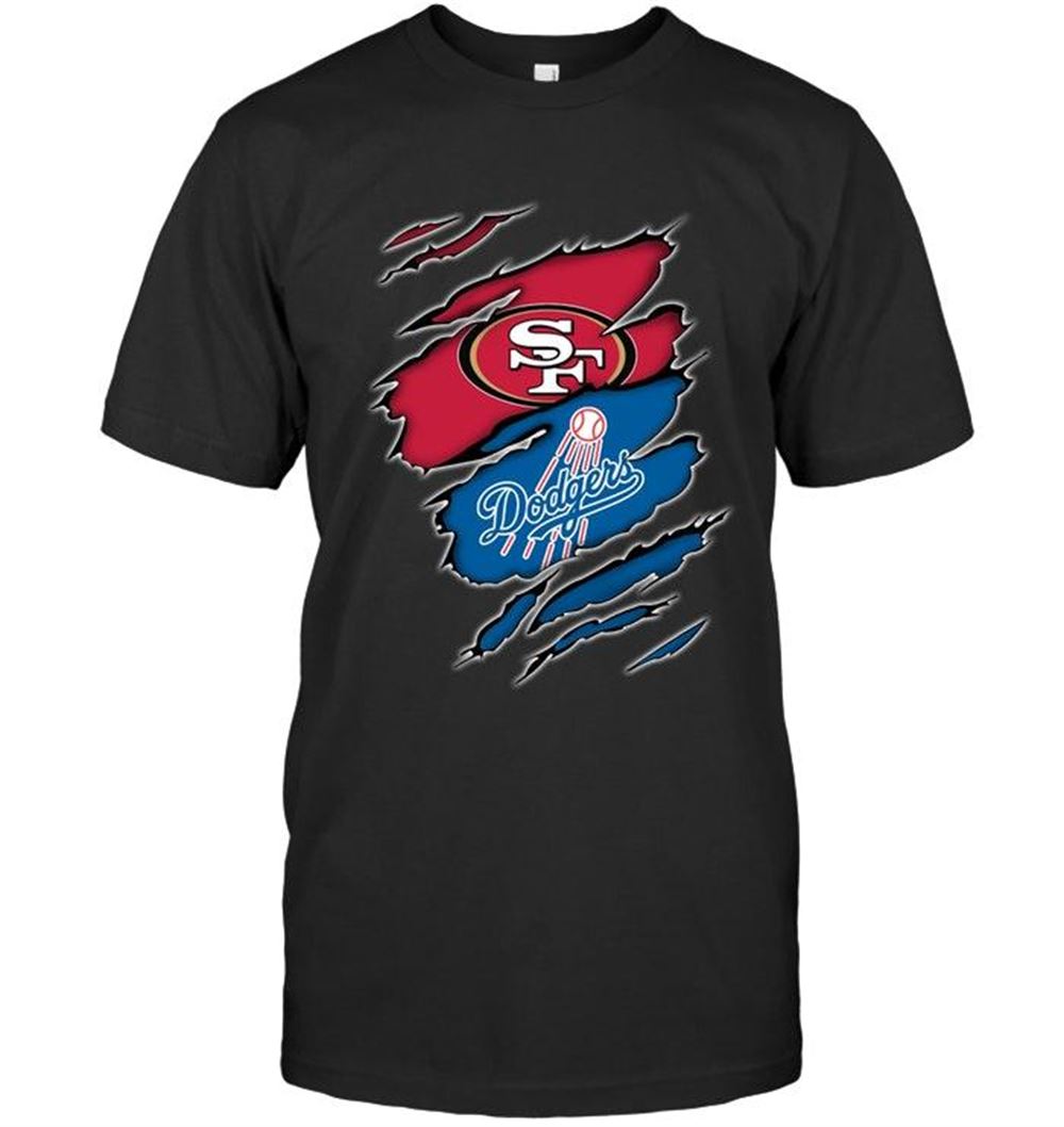 Best Mlb Los Angeles Dodgers San Francisco 49ers And Los Angeles Dodgers Layer Under Ripped Shirt Black 