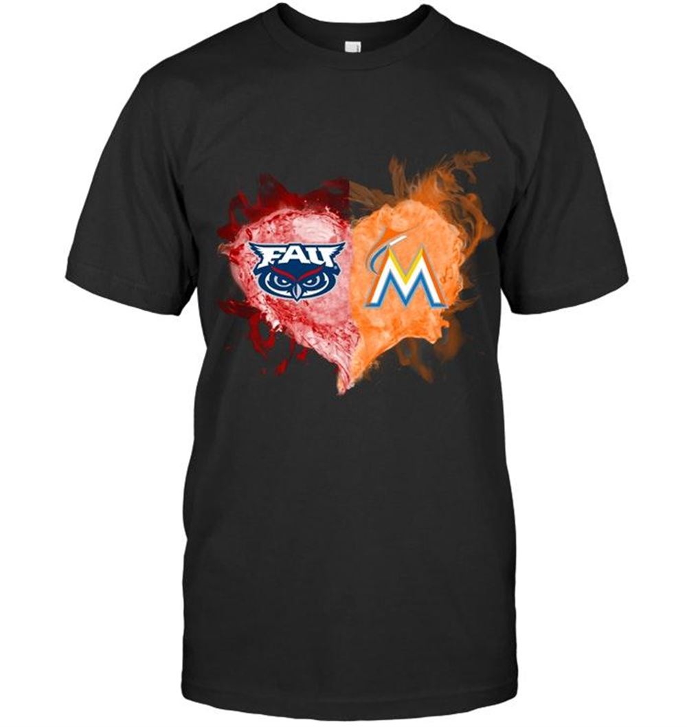 Interesting Mlb Miami Marlins Florida Atlantic Owls And Miami Marlins Flaming Heart Fan T Shirt 