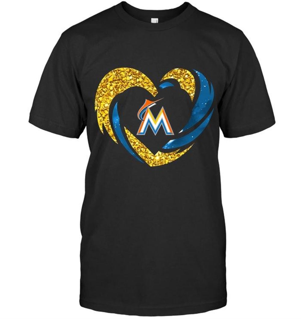 Gifts Mlb Miami Marlins Heart Love Golden Glitter Pattern Hurricane Shirt 