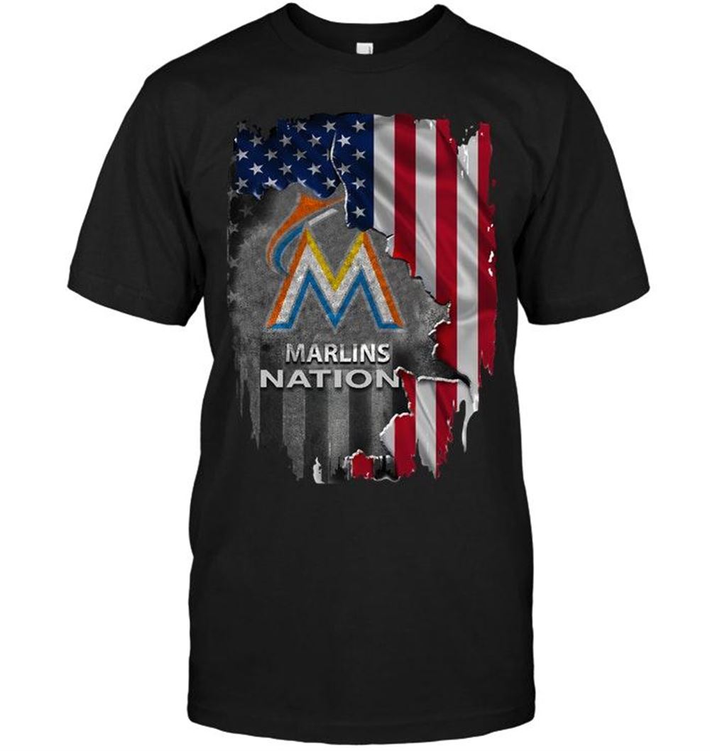 Interesting Mlb Miami Marlins Nation American Flag Ripped Shirt 