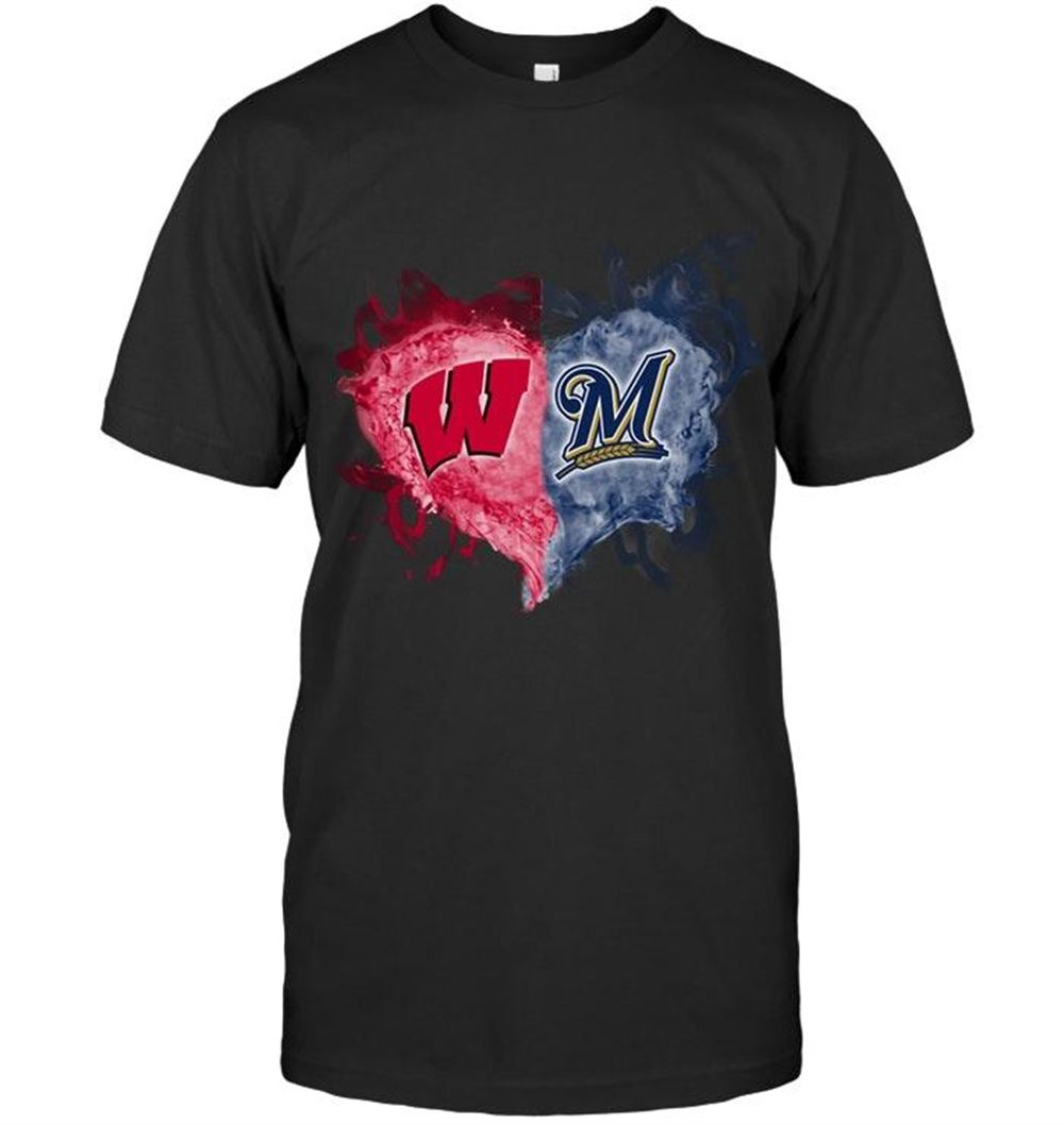 Attractive Mlb Milwaukee Brewers Wisconsin Badgers And Milwaukee Brewers Flaming Heart Fan T Shirt 
