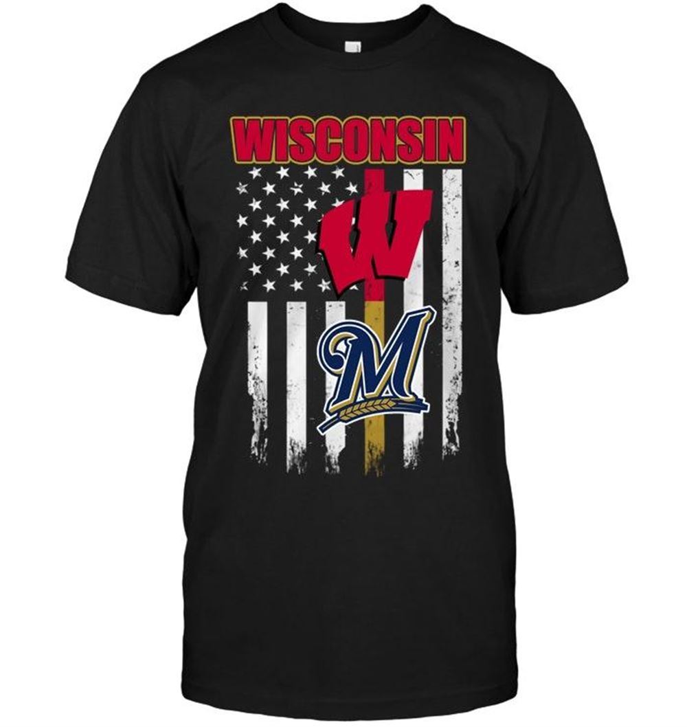 Attractive Mlb Milwaukee Brewers Wisconsin Wisconsin Badgers Milwaukee Brewers American Flag Shirt 