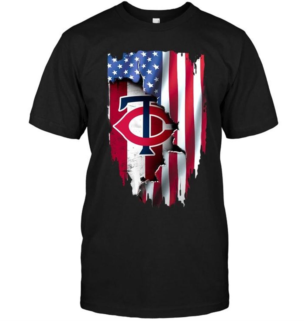 Promotions Mlb Minnesota Twins Flag Ripped American Flag Shirt 