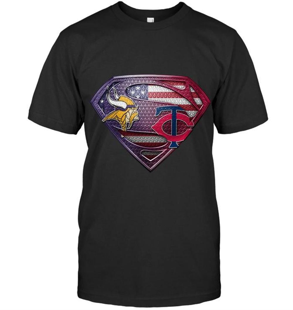 Awesome Mlb Minnesota Twins Minnesota Vikings And Minnesota Twins Superman American Flag Layer Shirt 