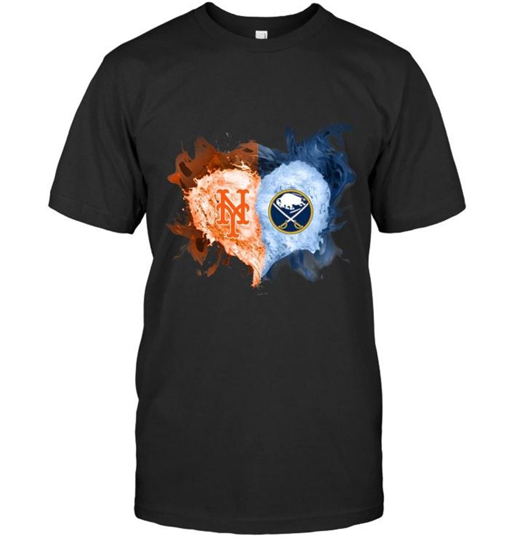 Awesome Mlb New York Mets And Buffalo Sabres Flaming Heart Fan T Shirt 