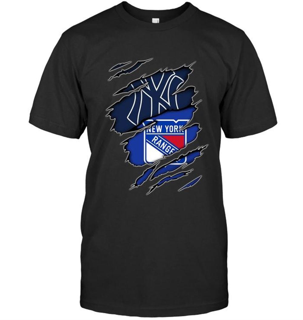 Gifts Mlb New York Yankees And New York Rangers Layer Under Ripped Shirt 