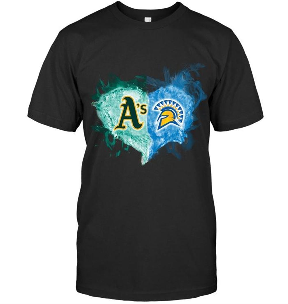 Awesome Mlb Oakland Athletics And San Jose State Spartans Flaming Heart Fan T Shirt 