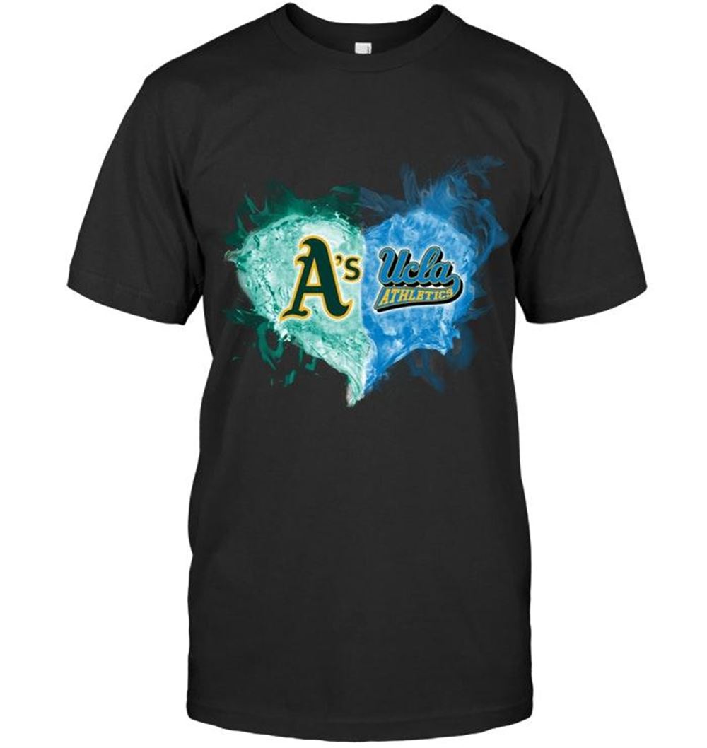 Gifts Mlb Oakland Athletics And Ucla Bruins Flaming Heart Fan T Shirt 
