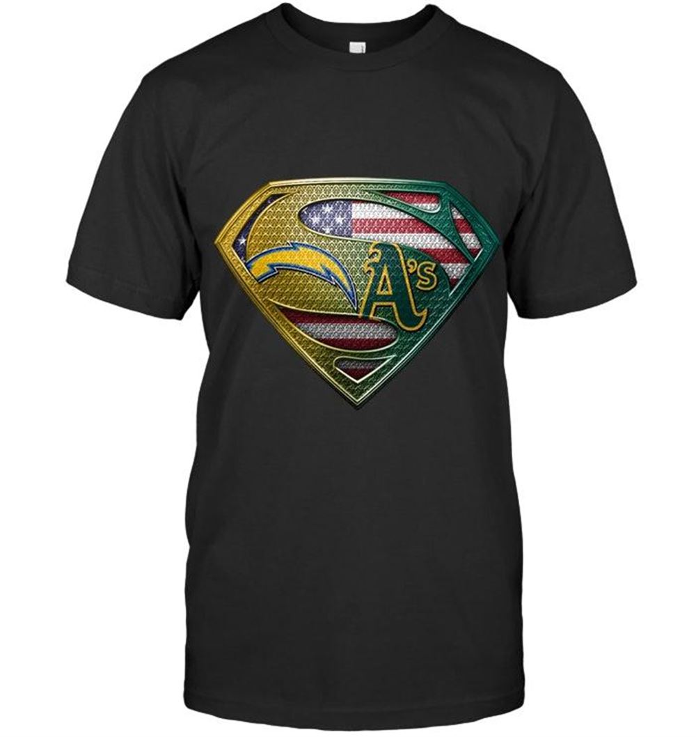 Promotions Mlb Oakland Athletics Los Angeles Chargers And Oakland Athletics Superman American Flag Layer Shirt 