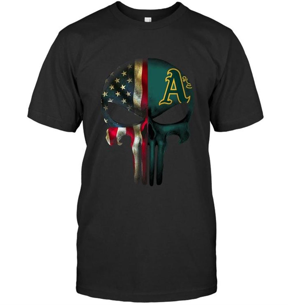 Attractive Mlb Oakland Athletics Skull American Flag Shirt 