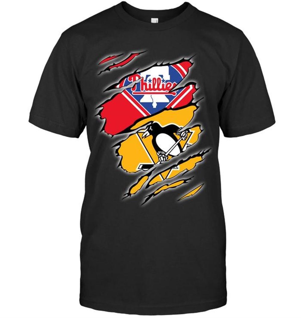 Special Mlb Philadelphia Phillies And Pittsburgh Penguins Layer Under Ripped Shirt 