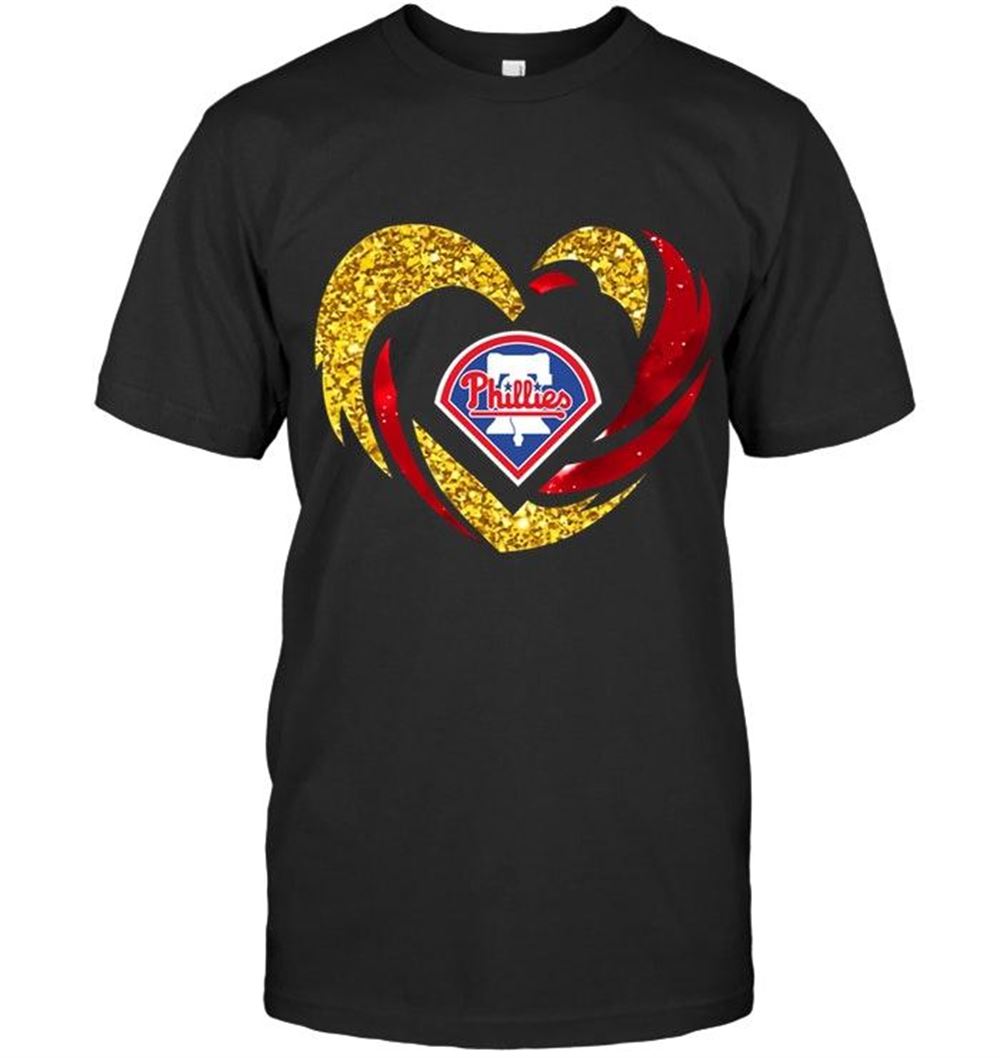 Awesome Mlb Philadelphia Phillies Heart Love Golden Glitter Pattern Hurricane Shirt 
