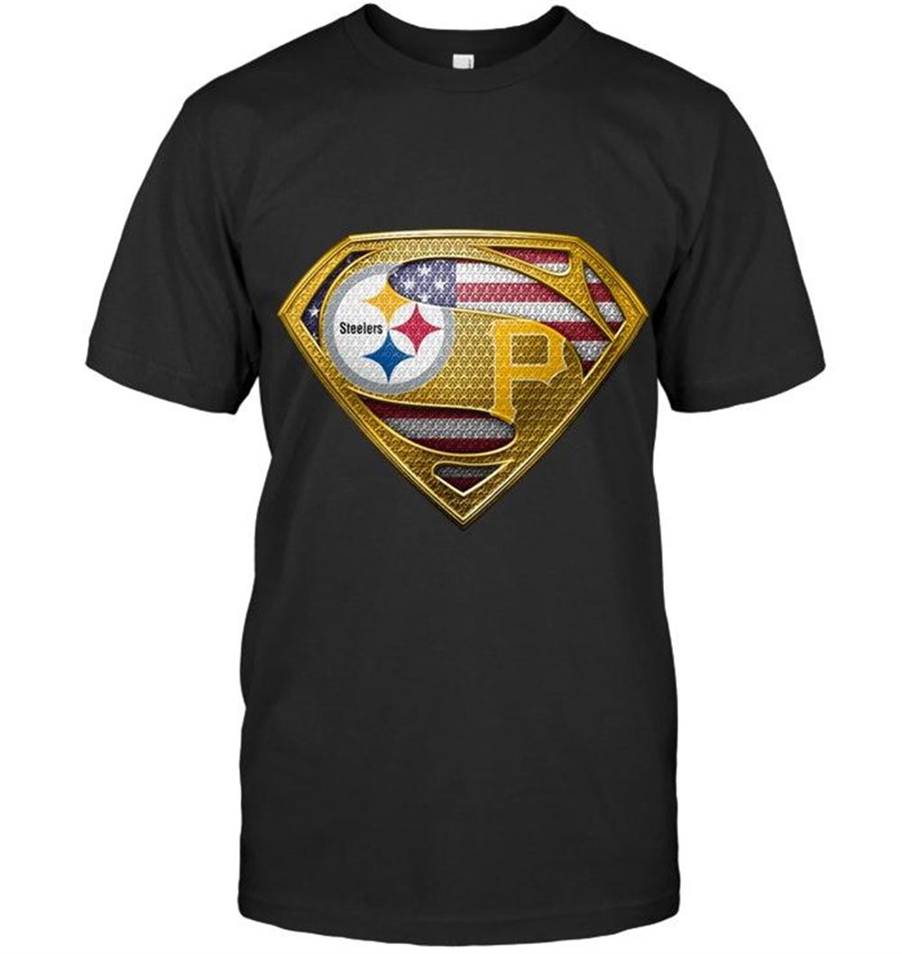 Amazing Mlb Pittsburgh Pirates Pittsburgh Steelers And Pittsburgh Pirates Superman American Flag Layer Simpson Shirt 