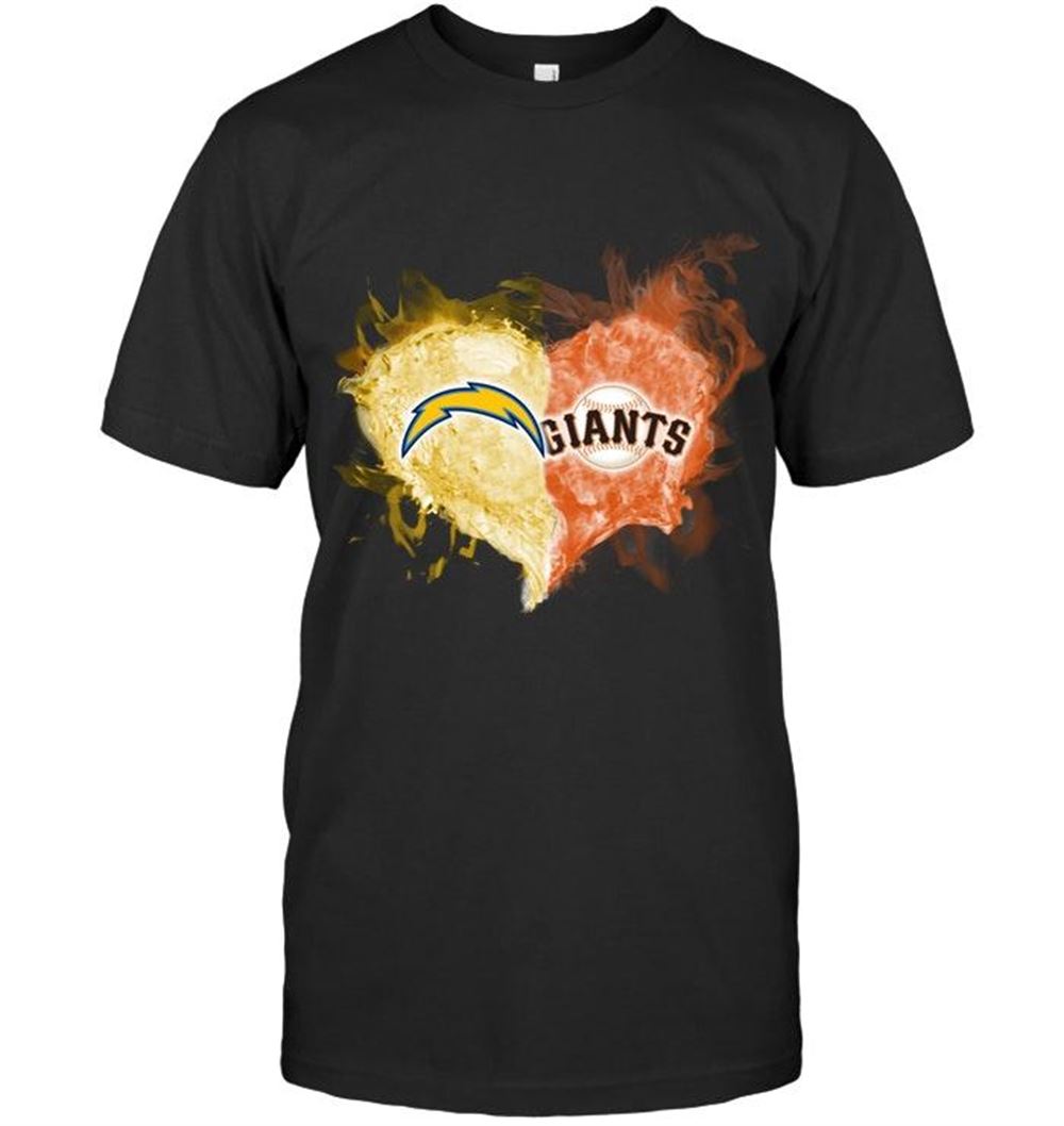 Promotions Mlb San Diego Padres Los Angeles Chargers And San Francisco Giants Flaming Heart Fan T Shirt 