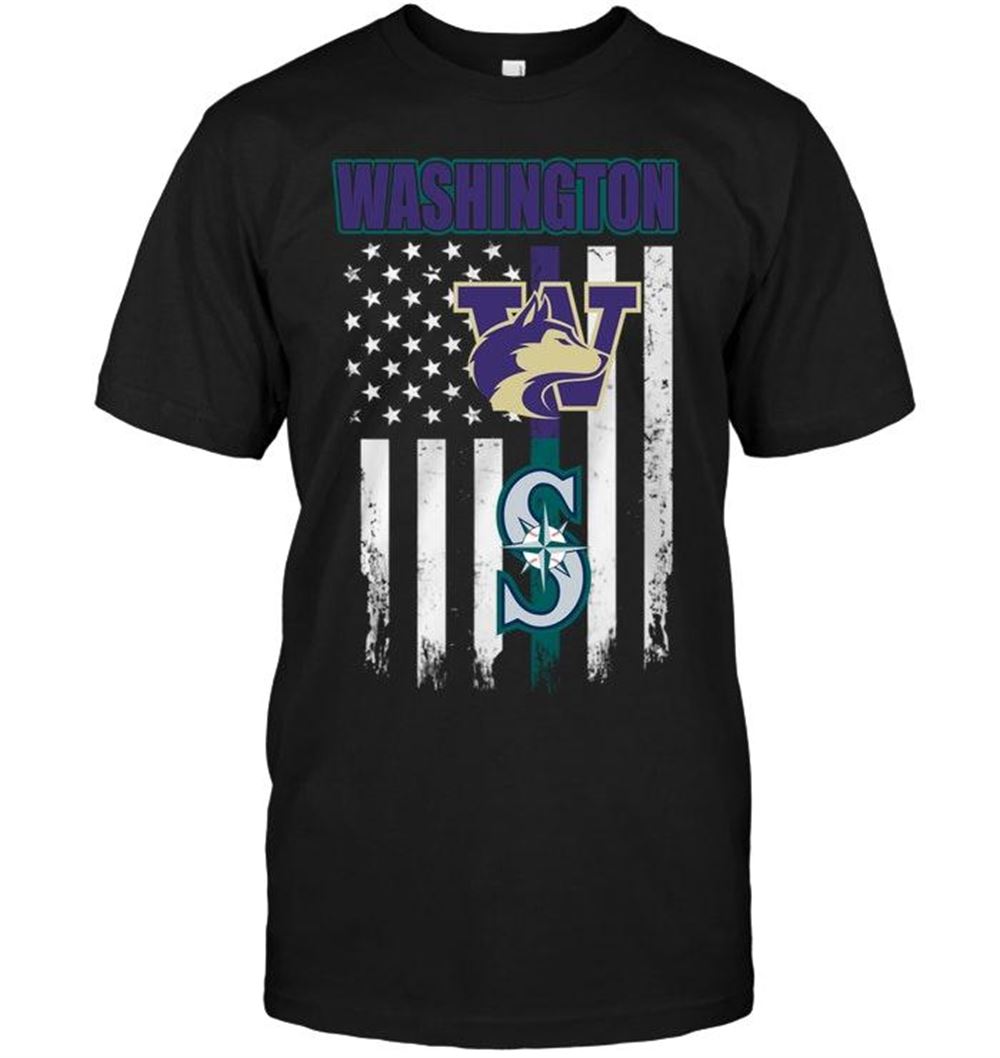 Limited Editon Mlb Seattle Mariners Washington Washington Huskies Seattle Mariners American Flag Shirt 