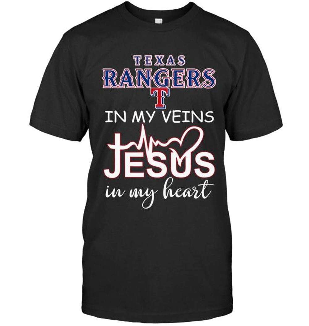 Best Mlb Texas Rangers In My Veins Jesus In My Heart Shirt 