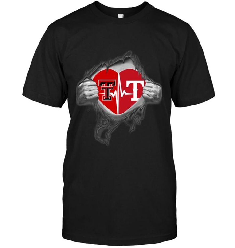 Best Mlb Texas Rangers Texas Tech Red Raiders Texas Rangers Love Heartbeat Ripped Shirt 