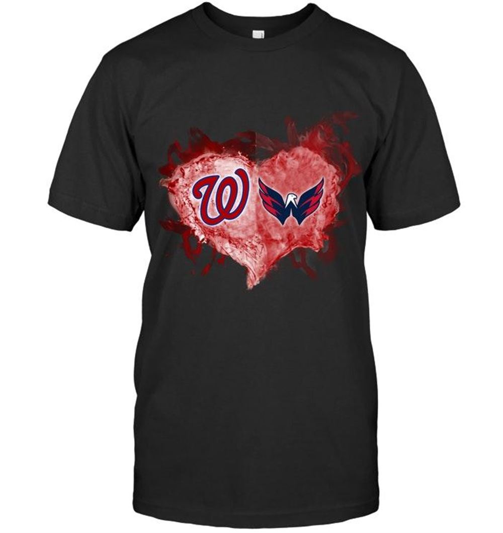 Awesome Mlb Washington Nationals And Washington Capitals Flaming Heart Fan T Shirt 