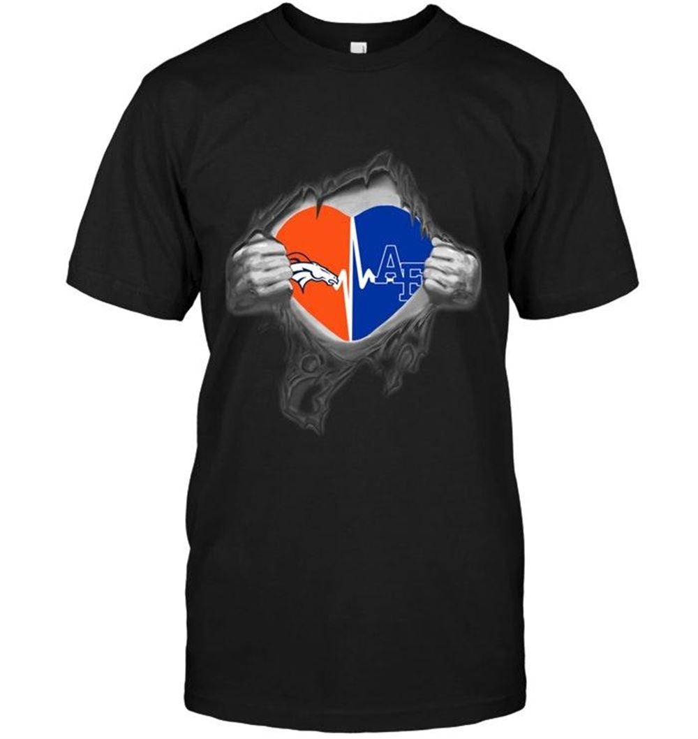 Best Ncaa Air Force Falcons Denver Broncos Air Force Falcons Love Heartbeat Ripped Shirt 