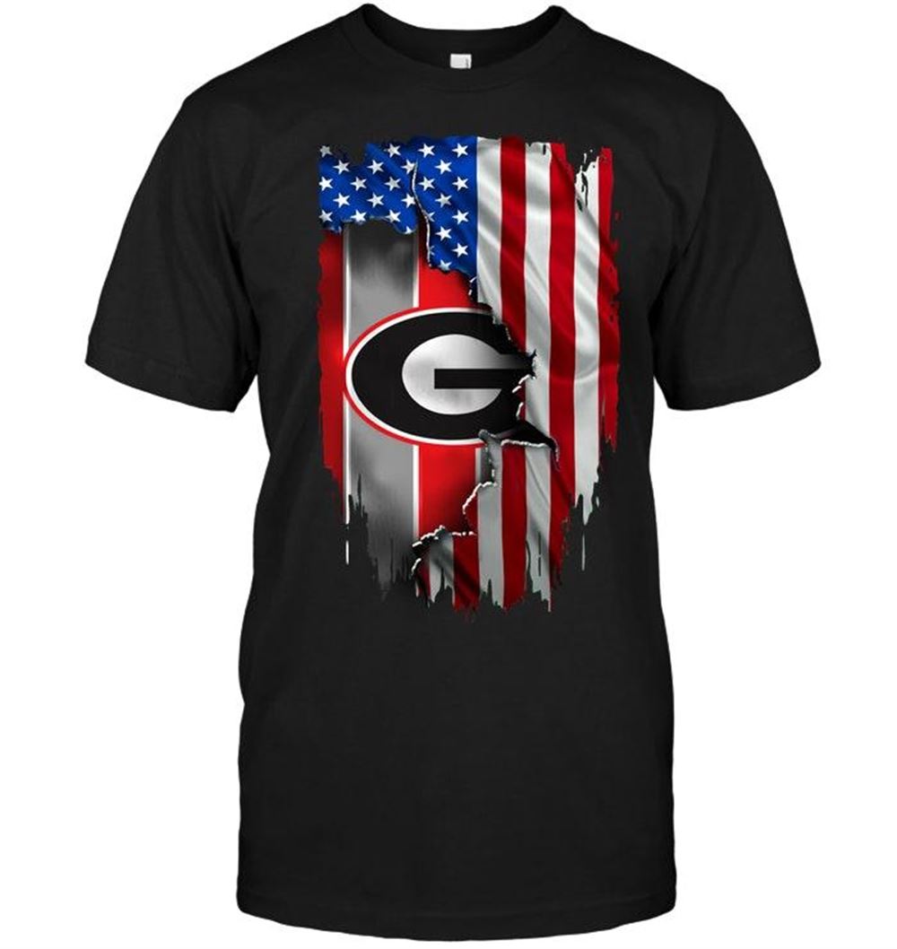 Awesome Ncaa Georgia Bulldogs Flag Ripped American Flag Shirt 