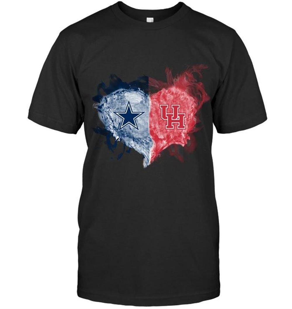Amazing Ncaa Houston Cougars Dallas Cowboys And Houston Cougars Flaming Heart Fan T Shirt 