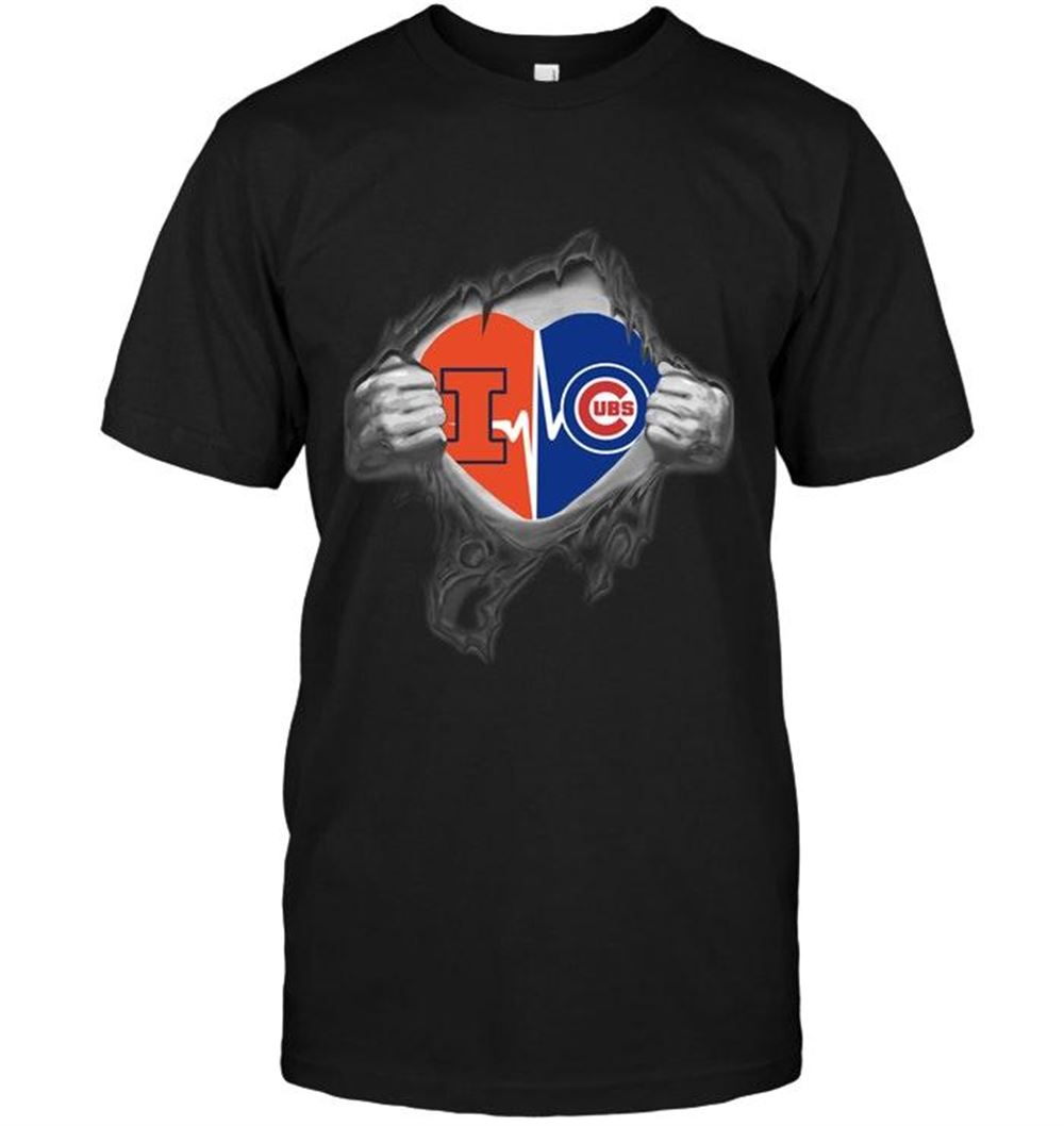 High Quality Ncaa Illinois Fighting Illini Chicago Cubs Love Heartbeat Ripped Shirt 