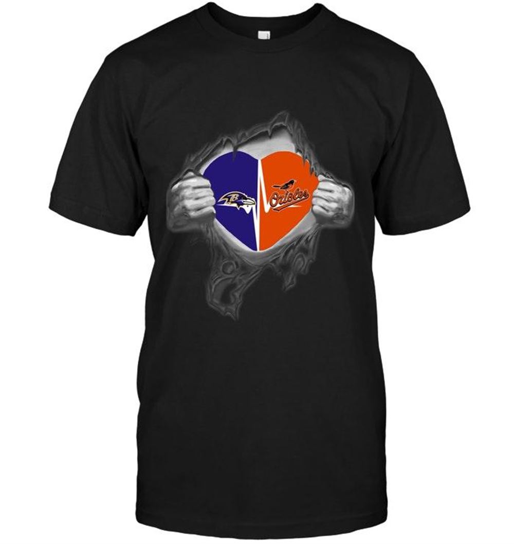 Attractive Nfl Baltimore Ravens Baltimore Orioles Love Heartbeat Ripped Shirt 