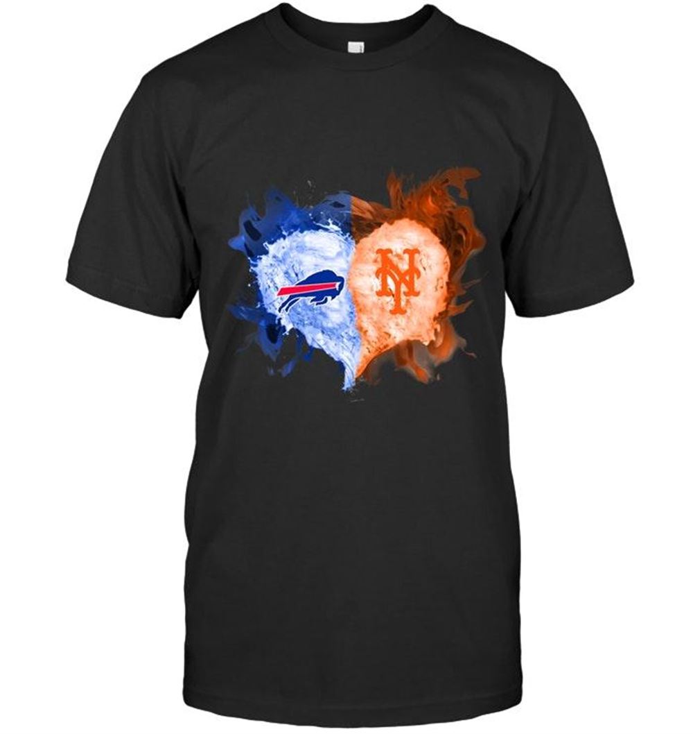 Promotions Nfl Buffalo Bills And New York Mets Flaming Heart Fan T Shirt 