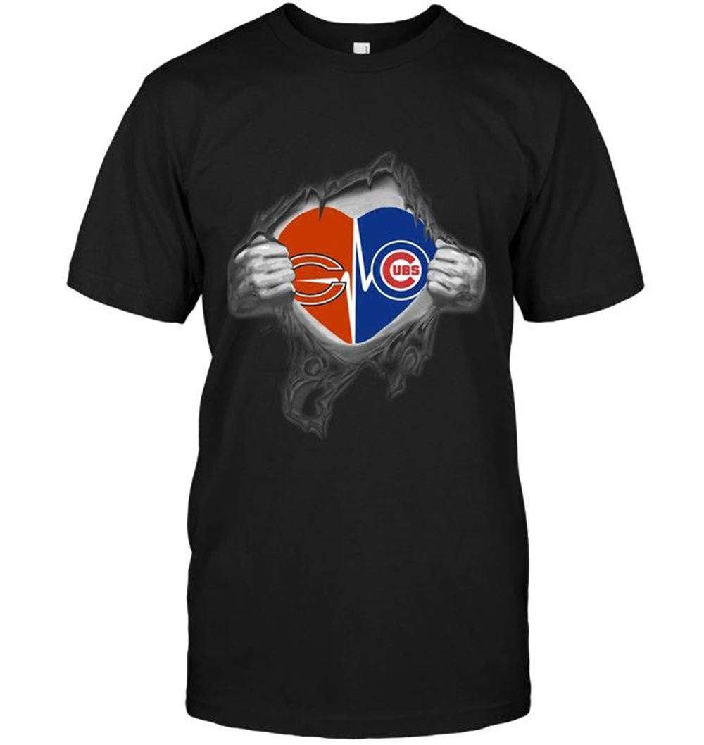 Awesome Nfl Chicago Bears Chicago Cubs Love Heartbeat Ripped Shirt 