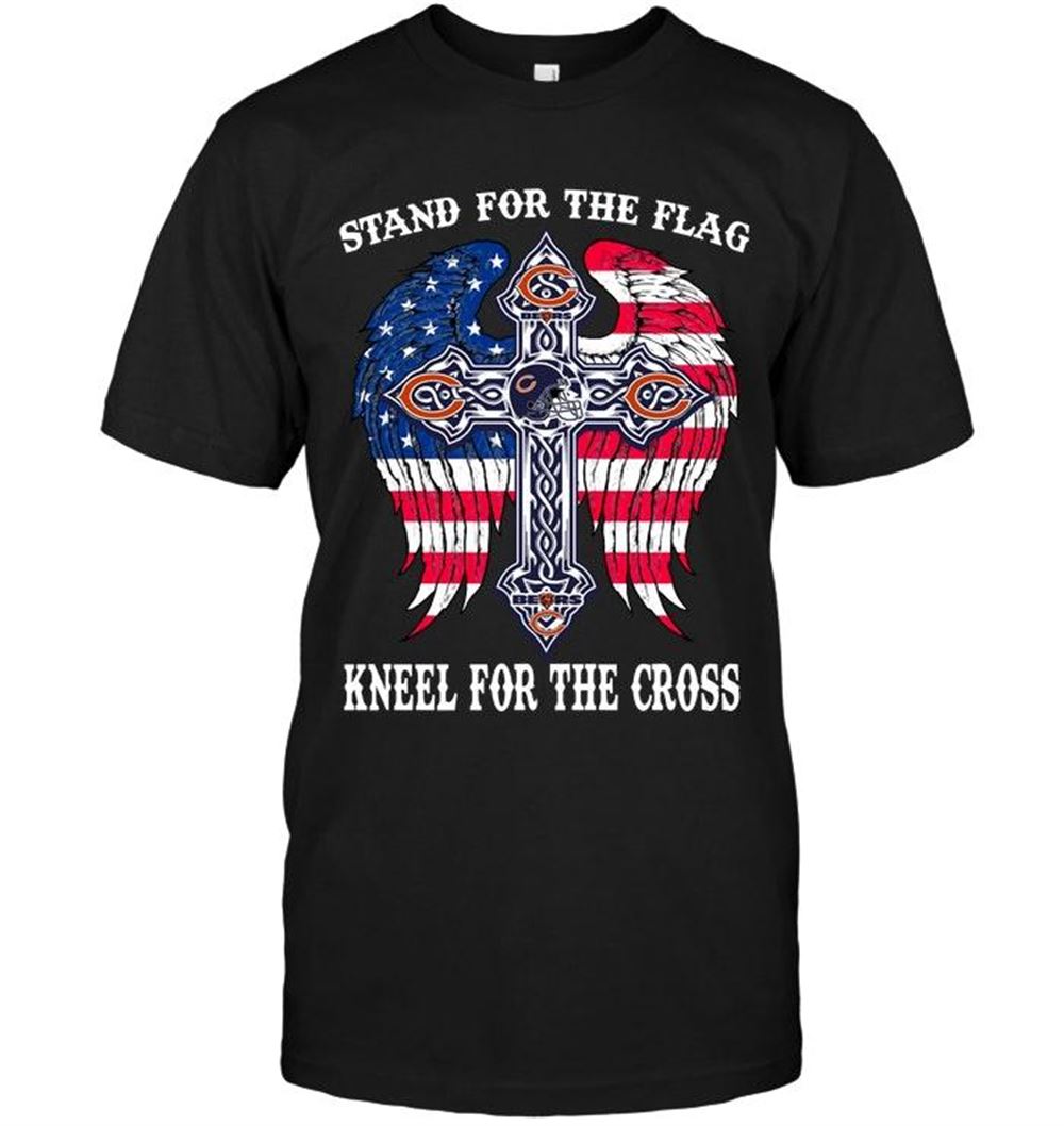 Happy Nfl Chicago Bears Stand For Flag Kneel For Cross Chicago Bears Jesus Cross American Flag Wings Shirt 