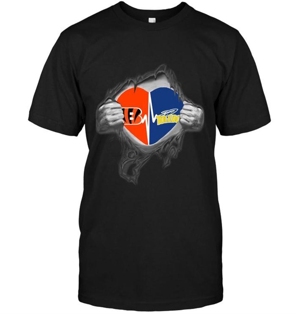 Awesome Nfl Cincinnati Bengals Toledo Rockets Love Heartbeat Ripped Shirt 