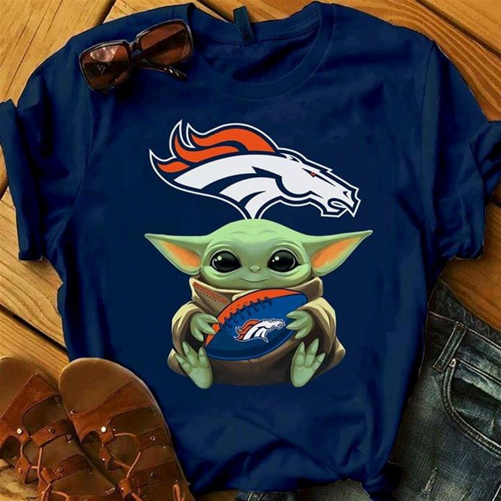 Happy Nfl Denver Broncos Baby Yoda Loves Denver Broncos The Mandalorian Fan Tshirt Hoodie Up To 5xl 