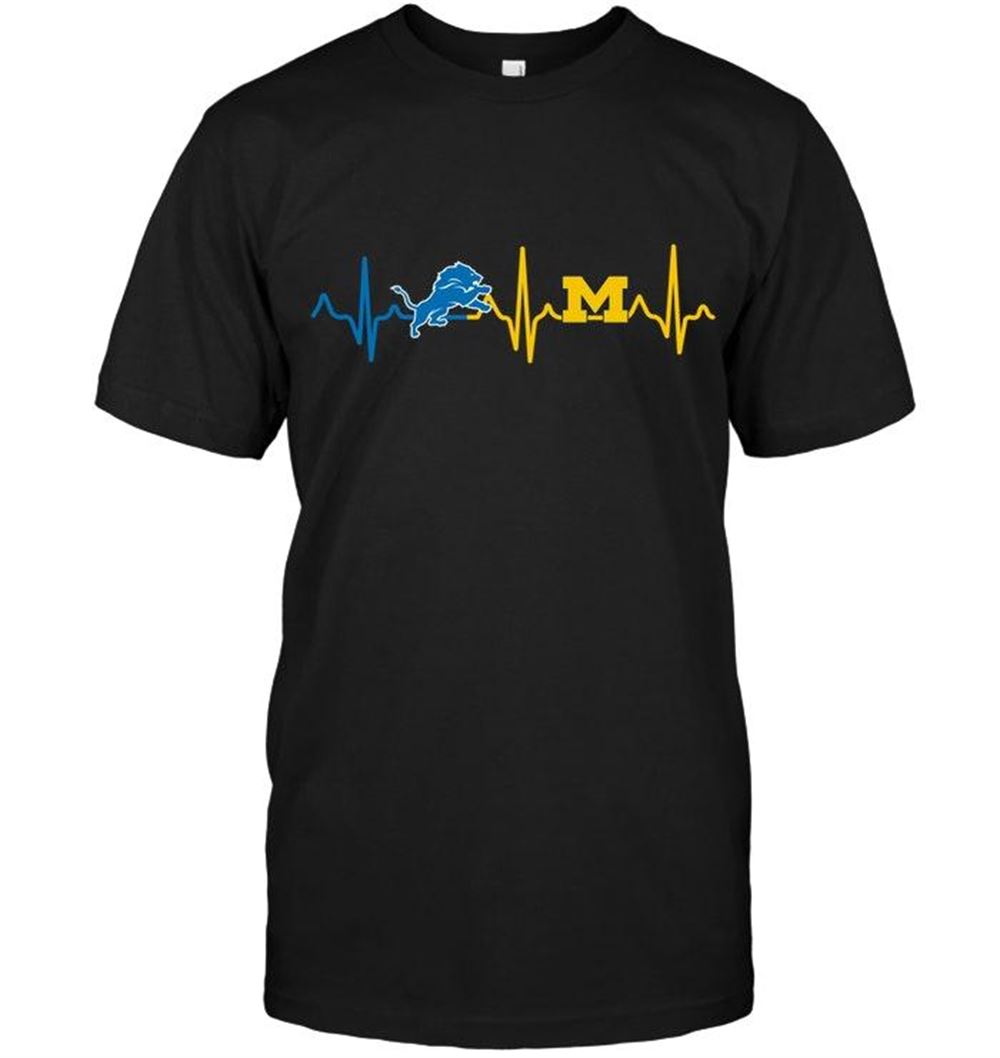 Awesome Nfl Detroit Lions Michigan Wolverines Heartbeat Shirt 