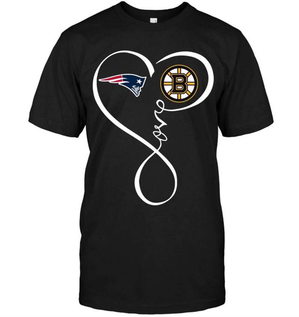 High Quality Nfl New England Patriots Boston Bruins Love Heart Shirt Black 