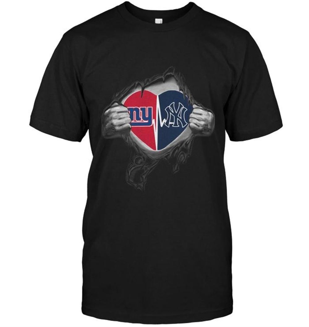 Amazing Nfl New York Giants New York Yankees Heatbeat Love Ripped Shirt Black 