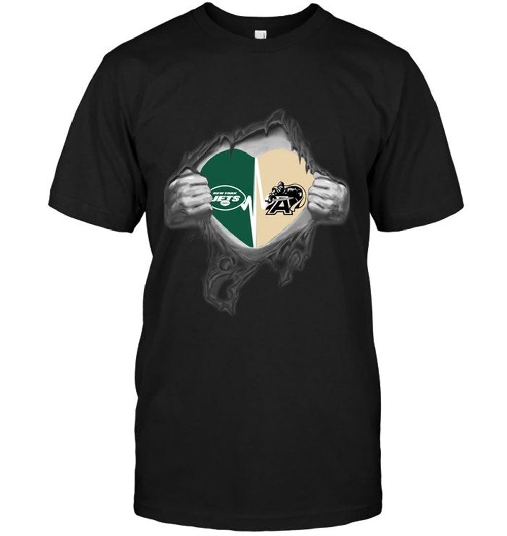 Awesome Nfl New York Jets Army Black Knights Love Heartbeat Ripped Shirt 