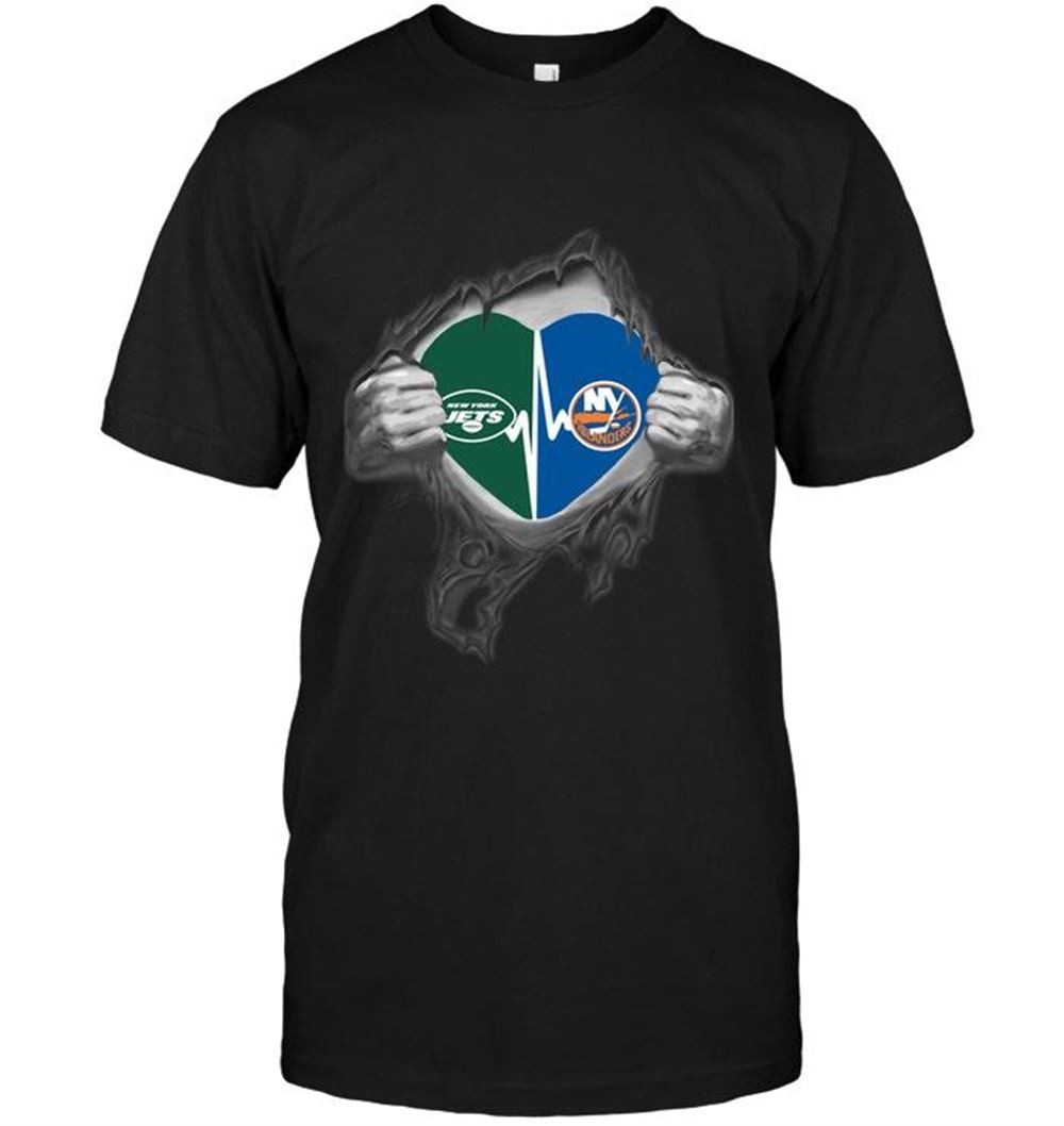 Promotions Nfl New York Jets New York Islanders Love Heartbeat Ripped Shirt 