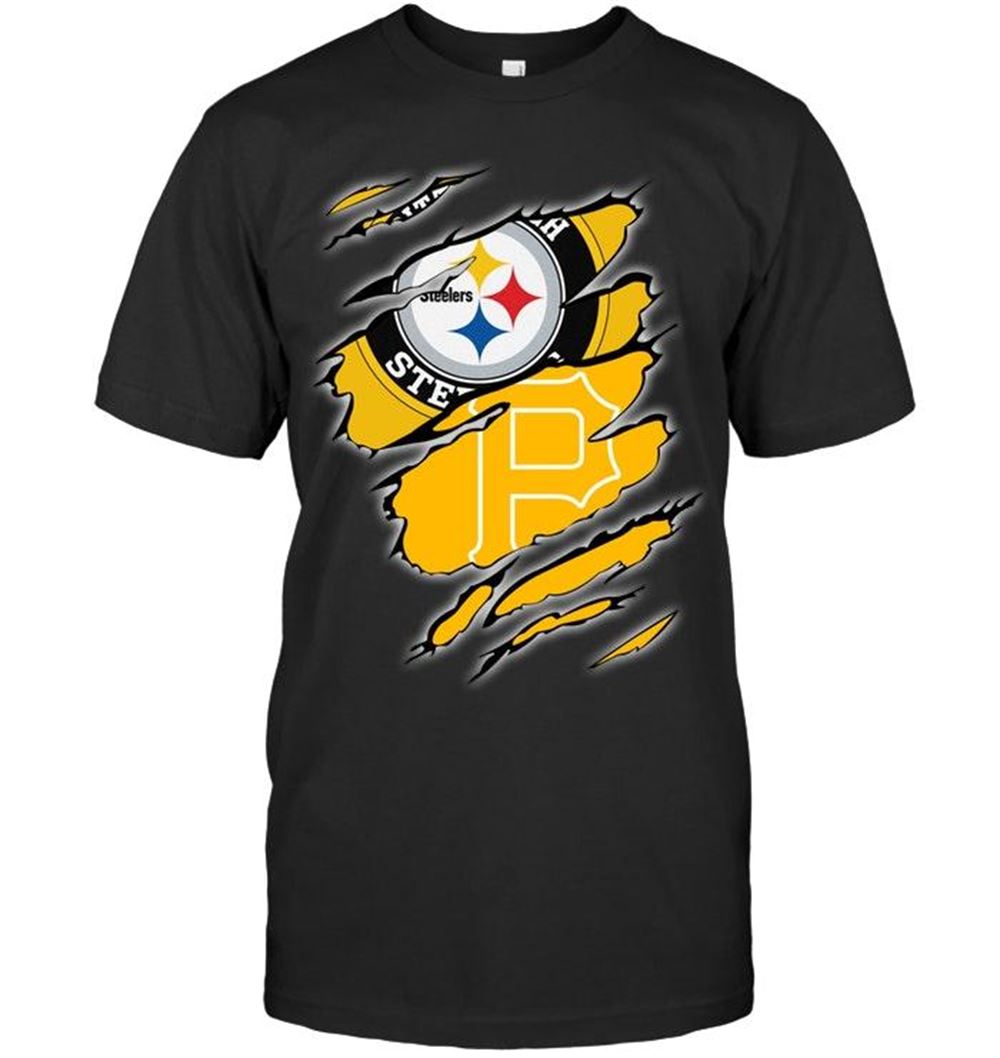 Promotions Nfl Pittsburgh Steelers And Pittsburgh Pirates Layer Under Ripped Shirt 