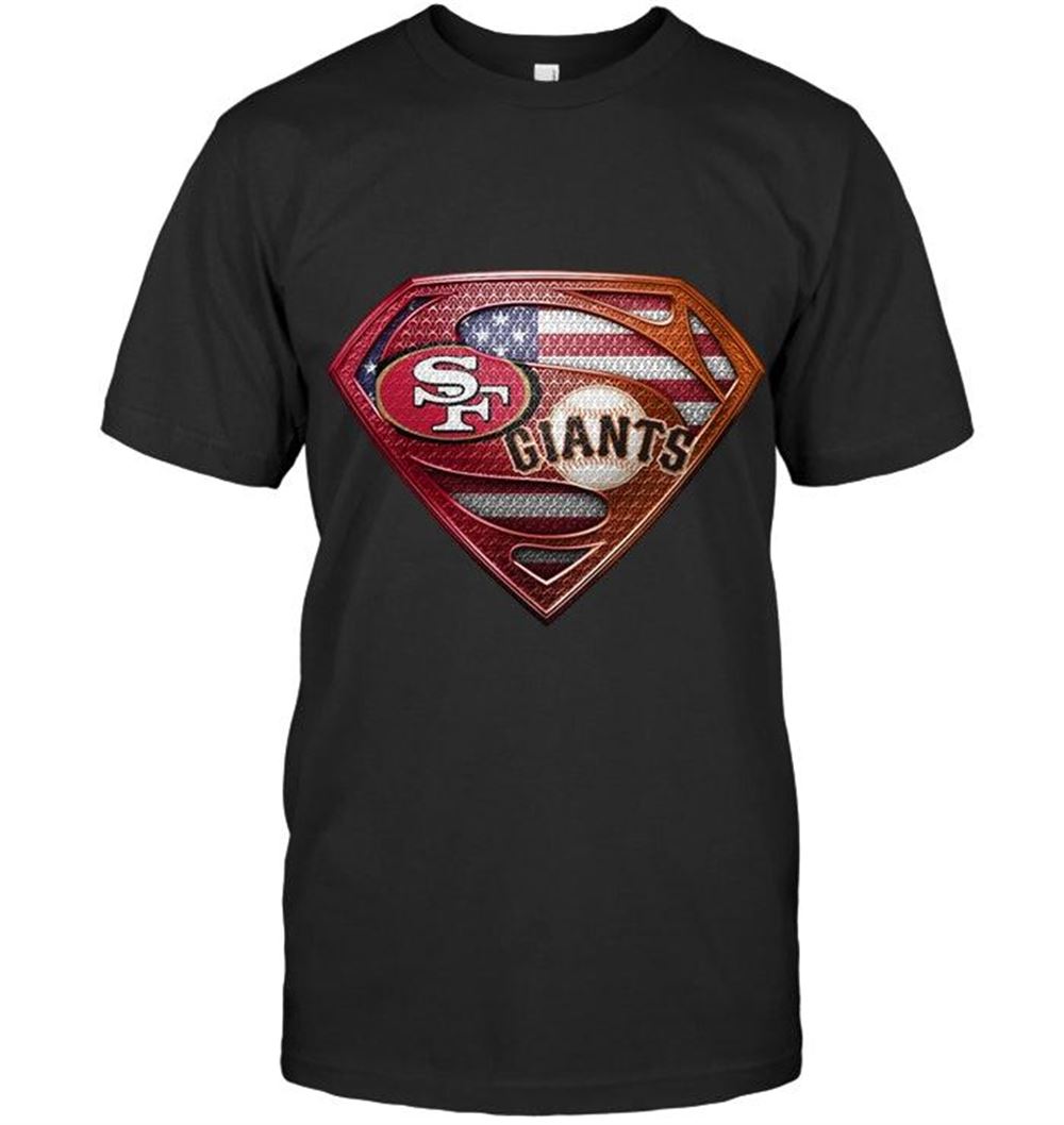 Great Nfl San Francisco 49ers And San Francisco Giants Superman American Flag Layer Shirt White 