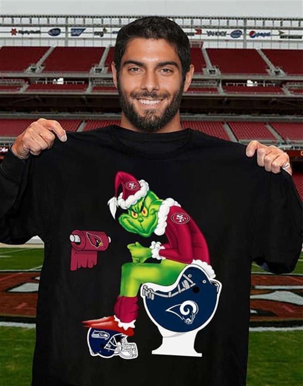 Happy Nfl San Francisco 49ers Christmas Grinch In Toilet T Shirt Black 