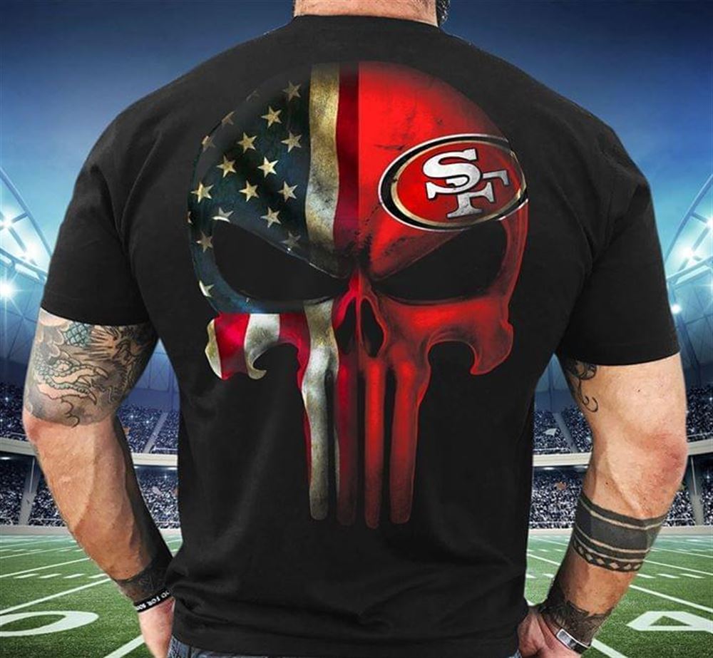 Amazing Nfl San Francisco 49ers Skull American Flag T Shirt White 