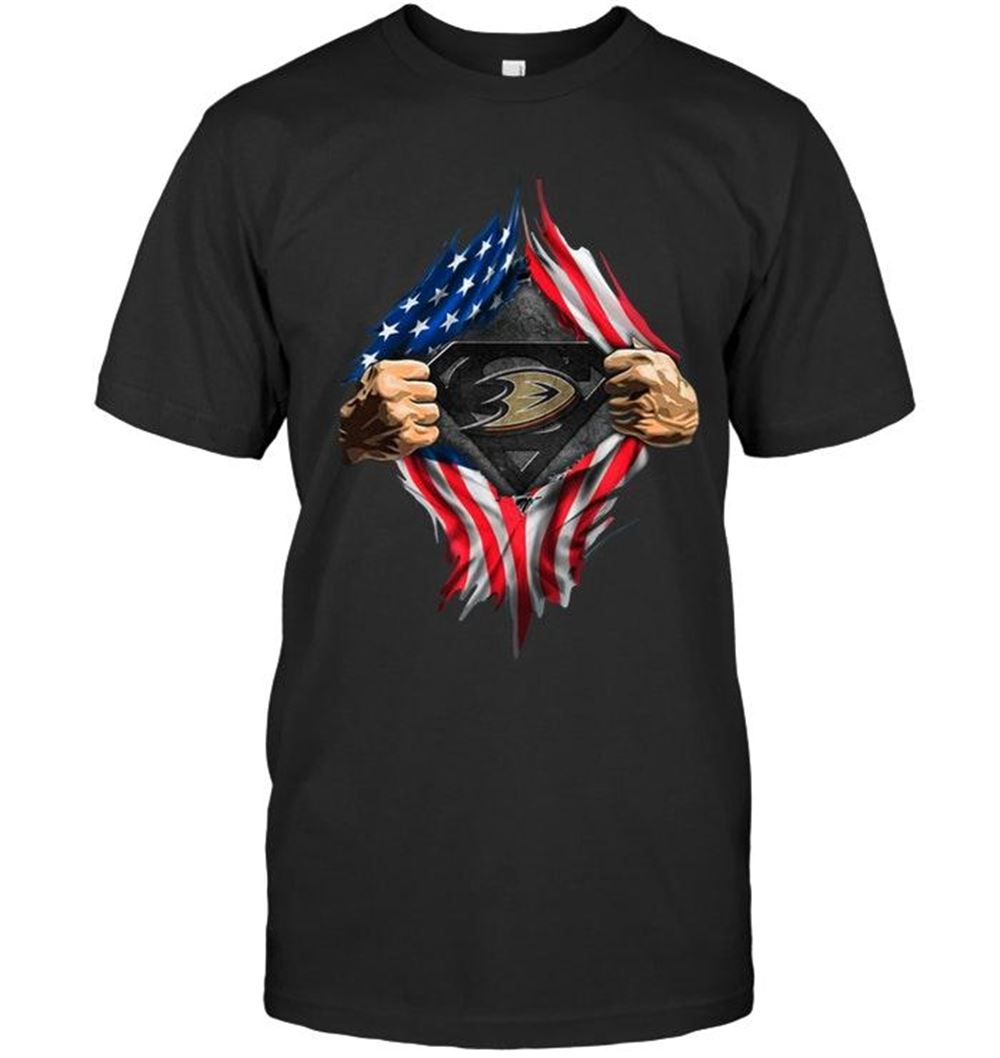 Limited Editon Nhl Anaheim Ducks Superman Ripped American Flag Shirt 