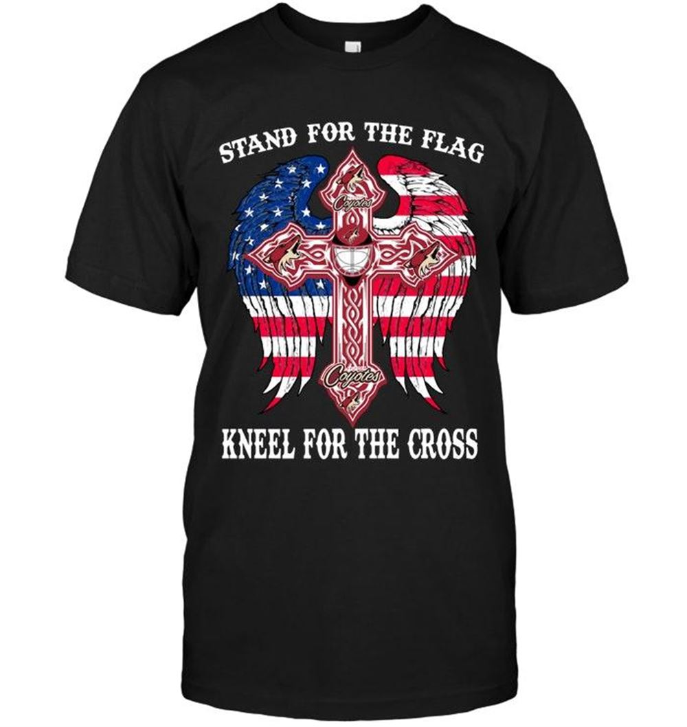 Awesome Nhl Arizona Coyotes Stand For Flag Kneel For Cross Arizona Coyotes Jesus Cross American Flag Wings Shirt 