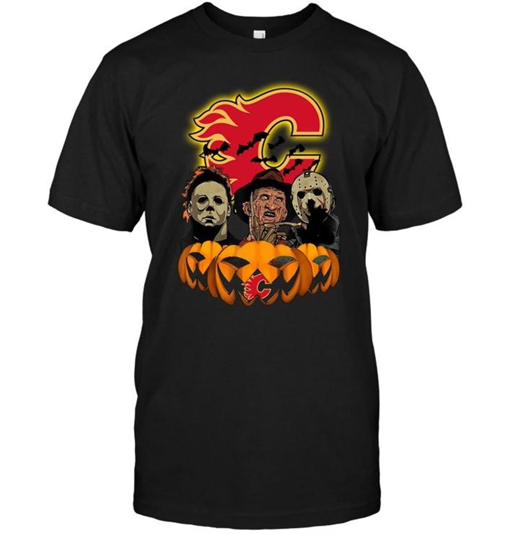 Happy Nhl Calgary Flames Halloween Michael Myers Freddy Krueger Jason Pumpkin Shirt 