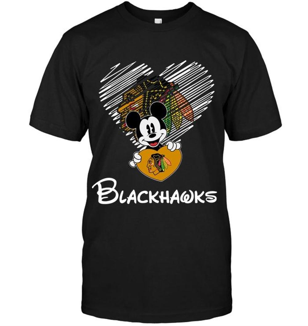 Amazing Nhl Chicago Blackhawks Mickey Loves Chicago Blackhawks Fan Shirt 