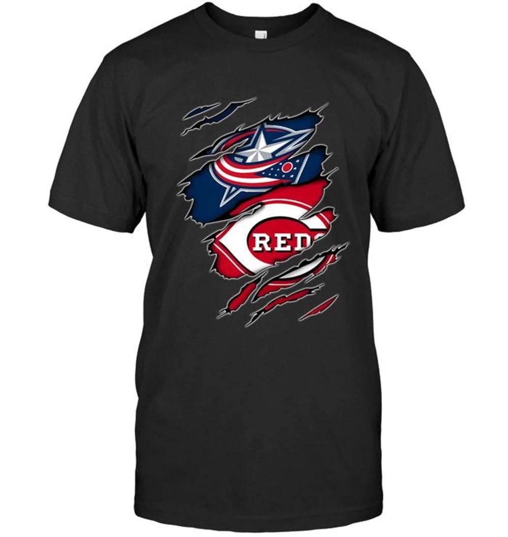 Gifts Nhl Columbus Blue Jackets And Cincinnati Reds Layer Under Ripped Shirt 