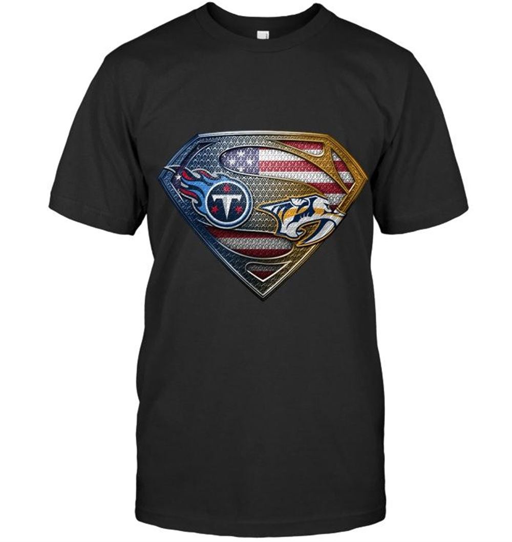 Amazing Nhl Nashville Predators Tennessee Titans And Nashville Predators Superman American Flag Layer Shirt 