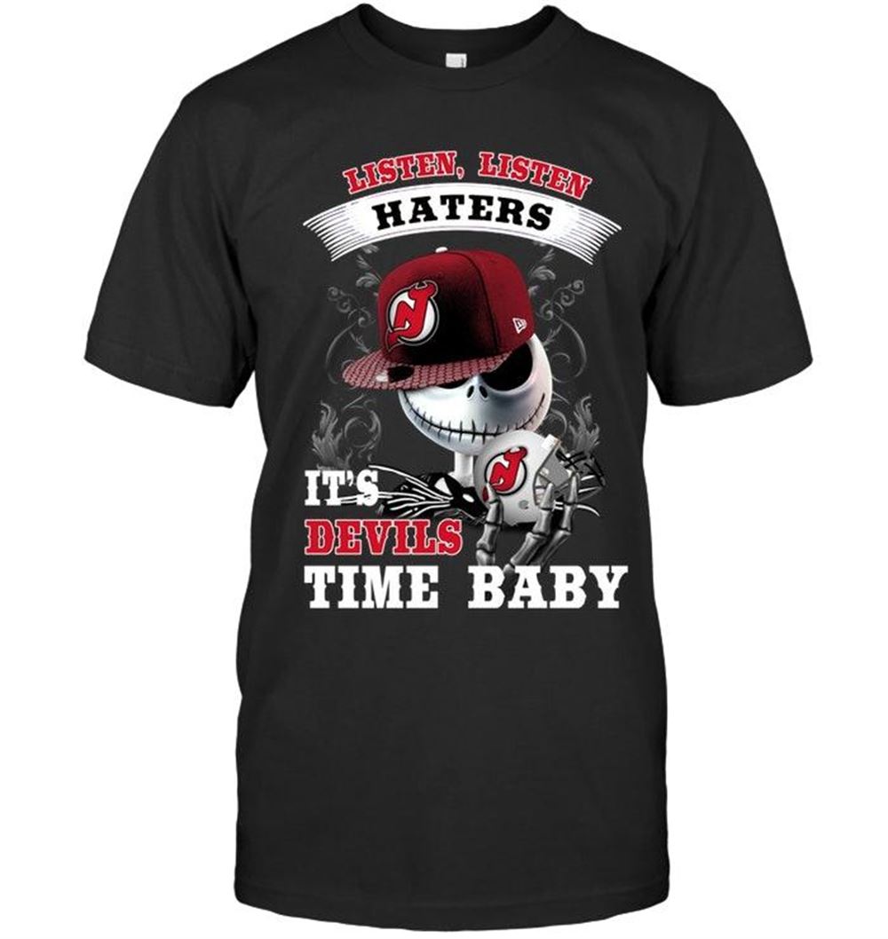 Best Nhl New Jersey Devils Listen Haters Its New Jersey Devils Time Baby Jack Skellington Halloween Shirt 